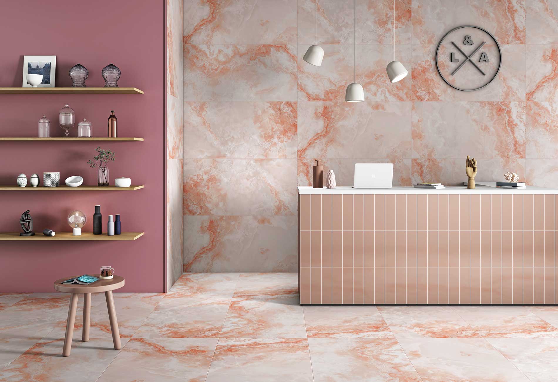 Job Lot: 42 Tiles (30 sq.m) Onyx Oasis Pink 60x120cm Polished Porcelain Wall & Floor Tile