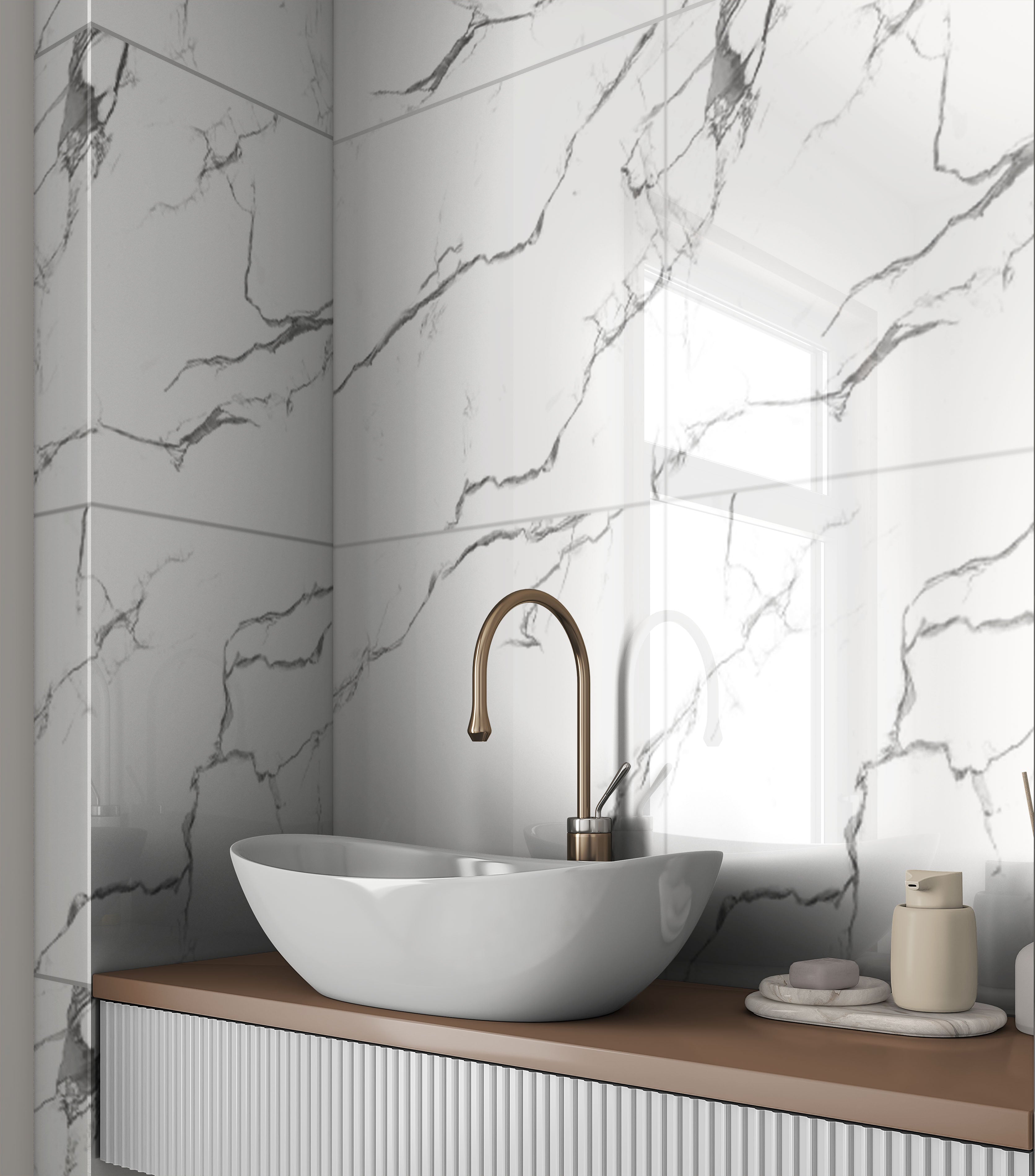 Eternal Elegance Carrara Marble Effect Polished Porcelain 60x60cm Wall and Floor Tile