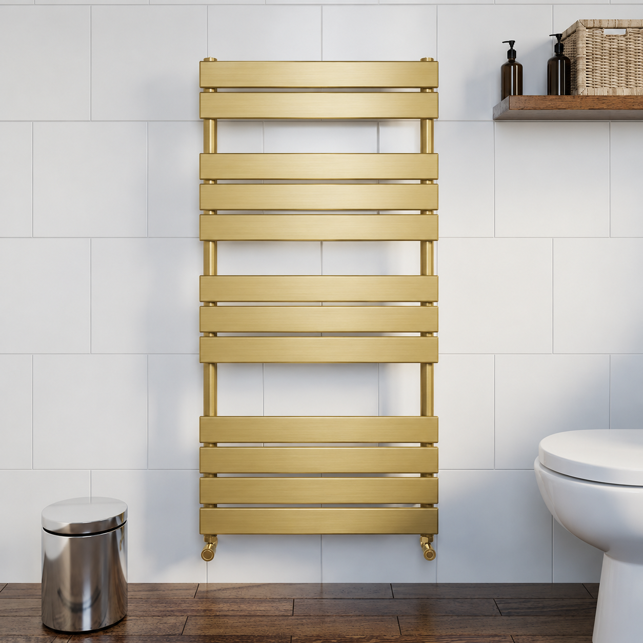 Azzano 1200x500mm Brushed Gold Heated Towel Rail – 12 Bar Designer Ladder Radiator