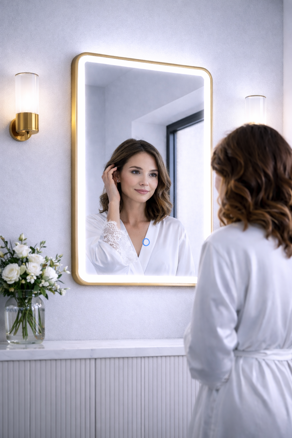 Lumora 700x500mm LED Bathroom Mirror Brushed Brass Tri-Light Touch Demister IP44