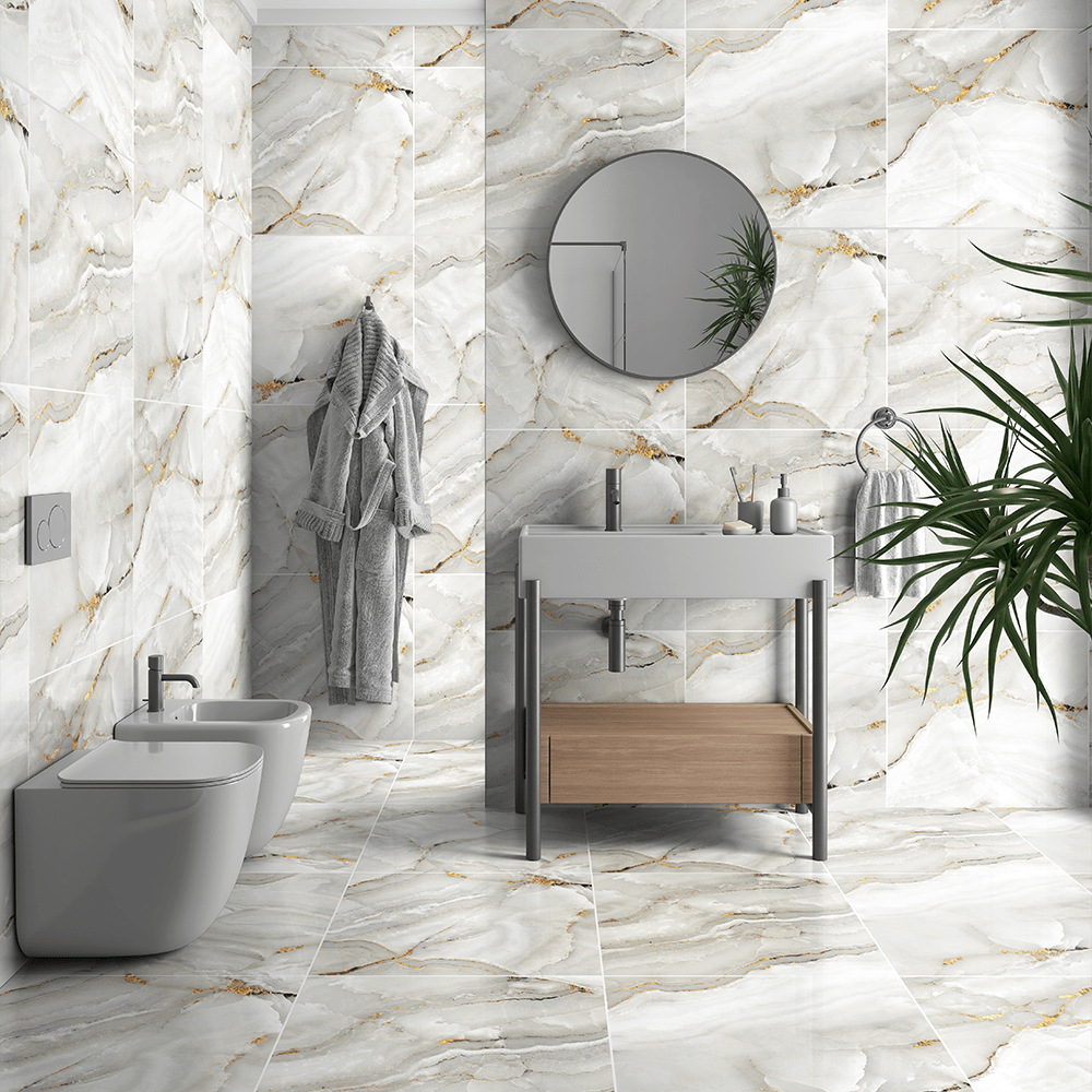 60 sqm pallet Deal Aurora Onyx Gold Glossy Porcelain Tiles 60x60cm Wall & Floor Tile - TILES Paradise