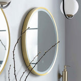 600mm Round Brushed Gold Dimmable LED Bathroom Mirror – Bluetooth, Front-Lit Tri-Light & Anti-Fog | Lumora