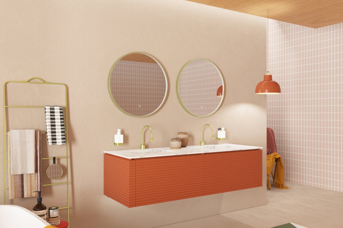 600mm Round Brushed Gold Illuminated Dimmable LED Bathroom Mirror – Front - Lit, Tri - Light & Anti - Fog | Lumora - TILES Paradise
