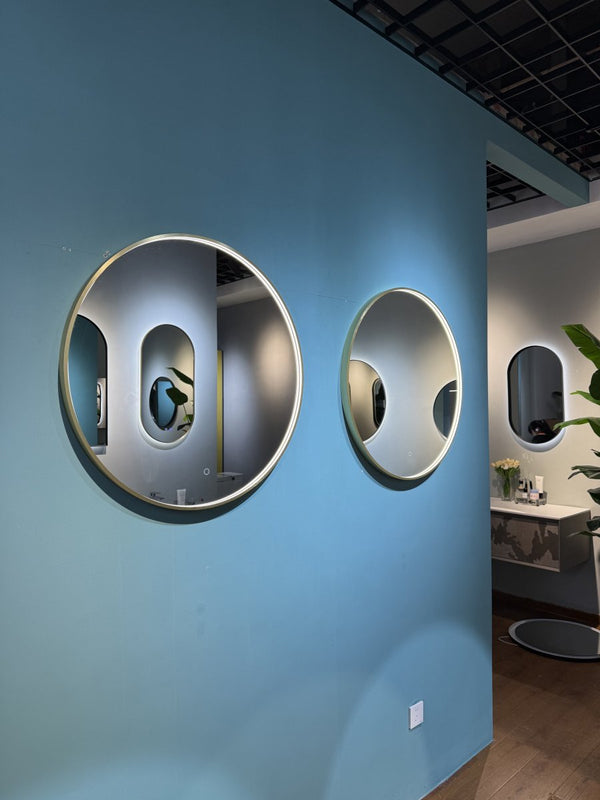 600mm Round Brushed Gold Illuminated Dimmable LED Bathroom Mirror – Front-Lit, Tri-Light & Anti-Fog | Lumora