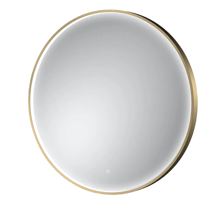 600mm Round Brushed Gold Illuminated Dimmable LED Bathroom Mirror – Front-Lit, Tri-Light & Anti-Fog | Lumora - TILES Paradise