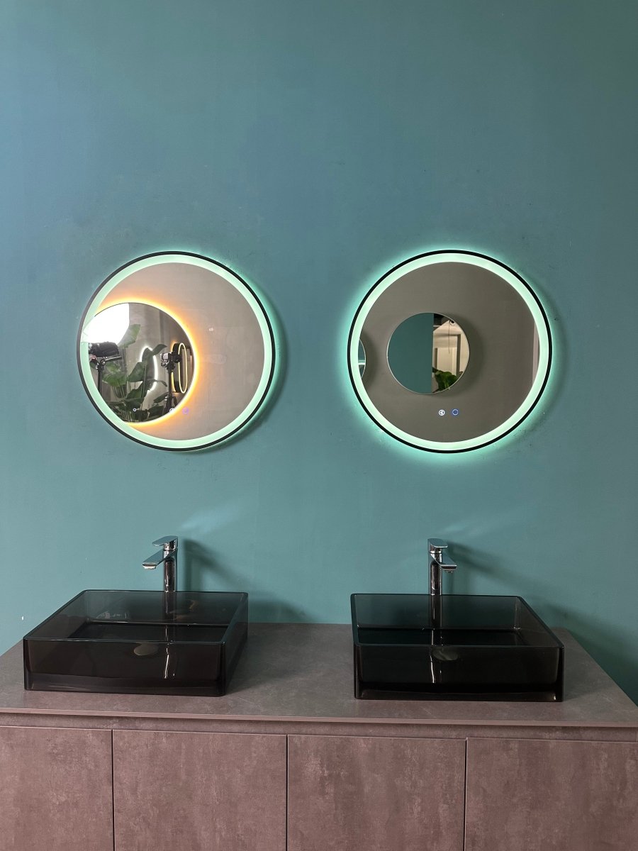 600mm Round Matt Black Dimmable LED Bathroom Mirror – Bluetooth, Front - Lit Tri - Light & Anti - Fog | Lumora - TILES Paradise