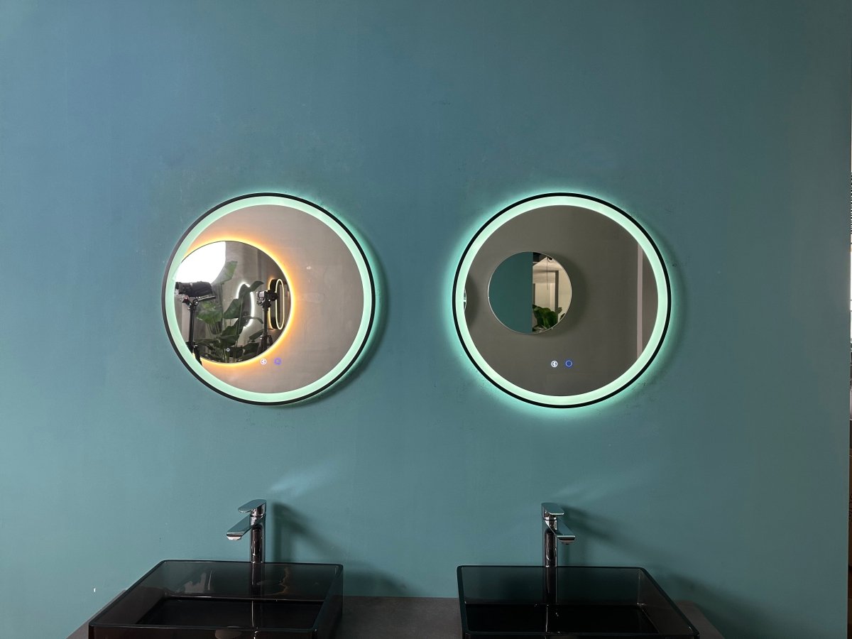 600mm Round Matt Black Dimmable LED Bathroom Mirror – Bluetooth, Front - Lit Tri - Light & Anti - Fog | Lumora - TILES Paradise