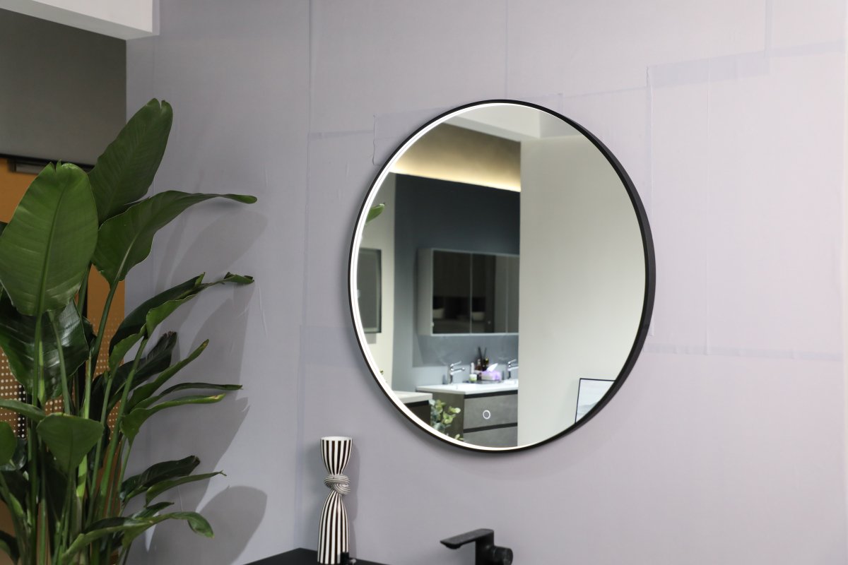 600mm Round Matt Black Illuminated Dimmable LED Bathroom Mirror – Front - Lit, Tri - Light & Anti - Fog | Lumora - TILES Paradise