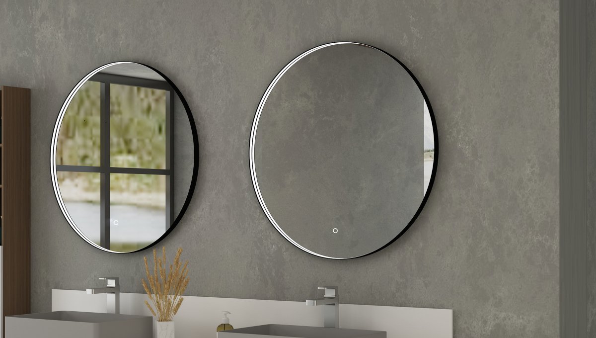 600mm Round Matt Black Illuminated Dimmable LED Bathroom Mirror – Front - Lit, Tri - Light & Anti - Fog | Lumora - TILES Paradise