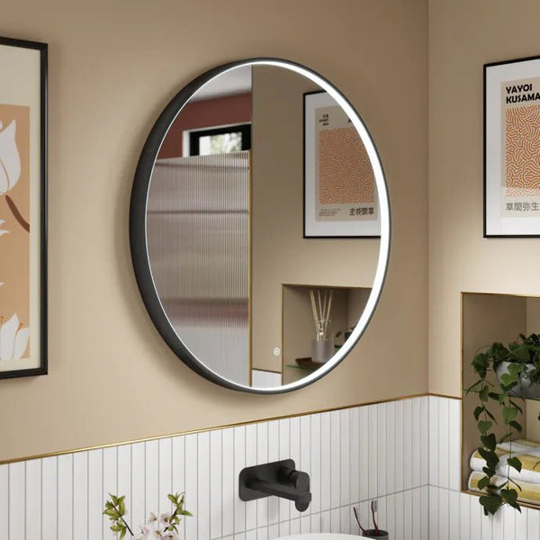 600mm Round Matt Black Illuminated Dimmable LED Bathroom Mirror – Front-Lit, Tri-Light & Anti-Fog | Lumora