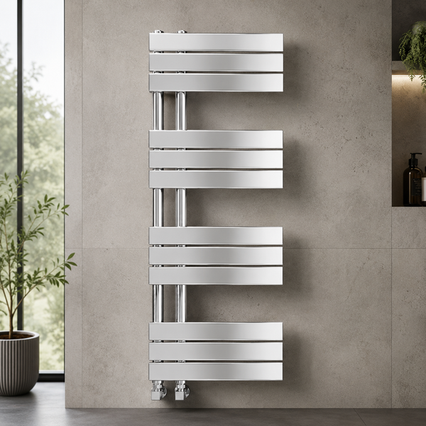 Verano 1200x500mm Chrome Heated Towel Rail – 12 Bar Ladder Radiator, Central Connection