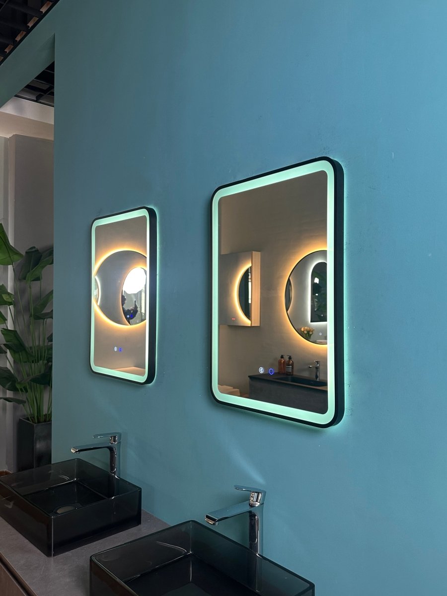 700x500mm Rectangular Matt Black Dimmable LED Bathroom Mirror – Bluetooth, Portrait or Landscape, Tri - Light & Anti - Fog | Lumora - TILES Paradise