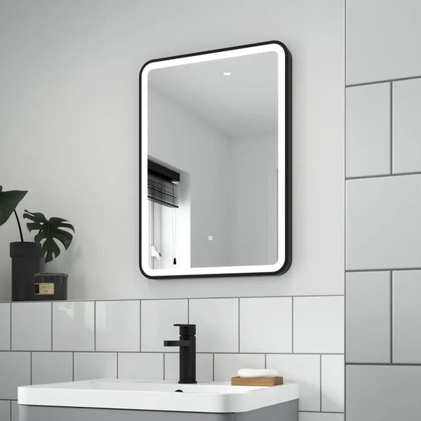700x500mm Rectangular Matt Black Dimmable LED Bathroom Mirror – Bluetooth, Portrait or Landscape, Tri-Light & Anti-Fog | Lumora
