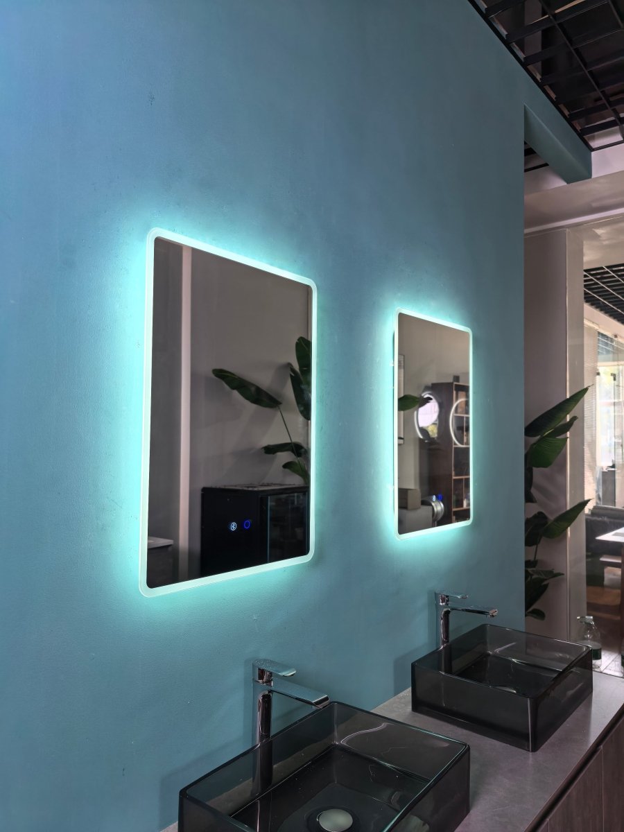 700x500mm Rectangular Round Corner Frameless Dimmable LED Bathroom Mirror – Bluetooth, Edge - Lit Tri - Light, Portrait or Landscape | Lumora - TILES Paradise