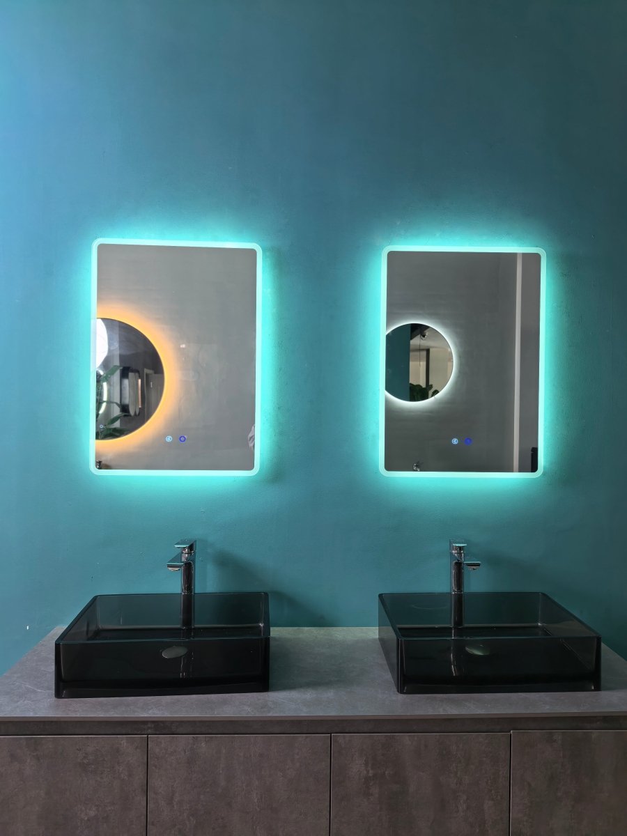 700x500mm Rectangular Round Corner Frameless Dimmable LED Bathroom Mirror – Bluetooth, Edge - Lit Tri - Light, Portrait or Landscape | Lumora - TILES Paradise
