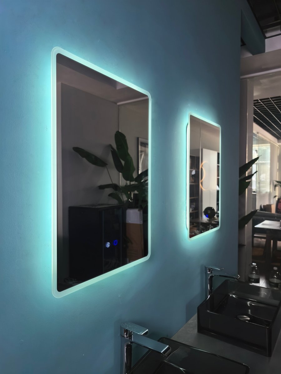 700x500mm Rectangular Round Corner Frameless Dimmable LED Bathroom Mirror – Bluetooth, Edge - Lit Tri - Light, Portrait or Landscape | Lumora - TILES Paradise
