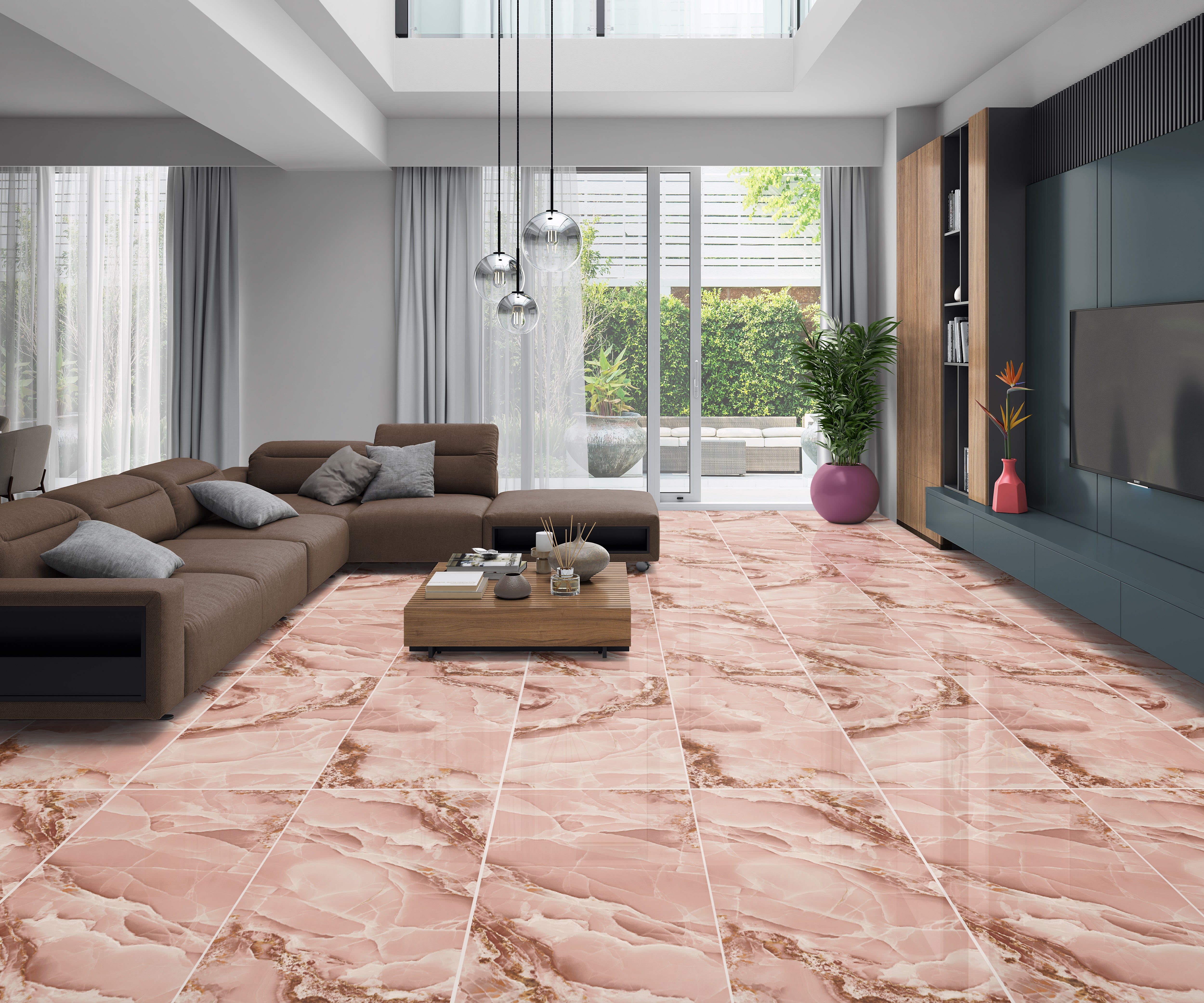 Onyx Pink Marble Effect Polished Porcelain 60x120cm Wall and Floor Tile