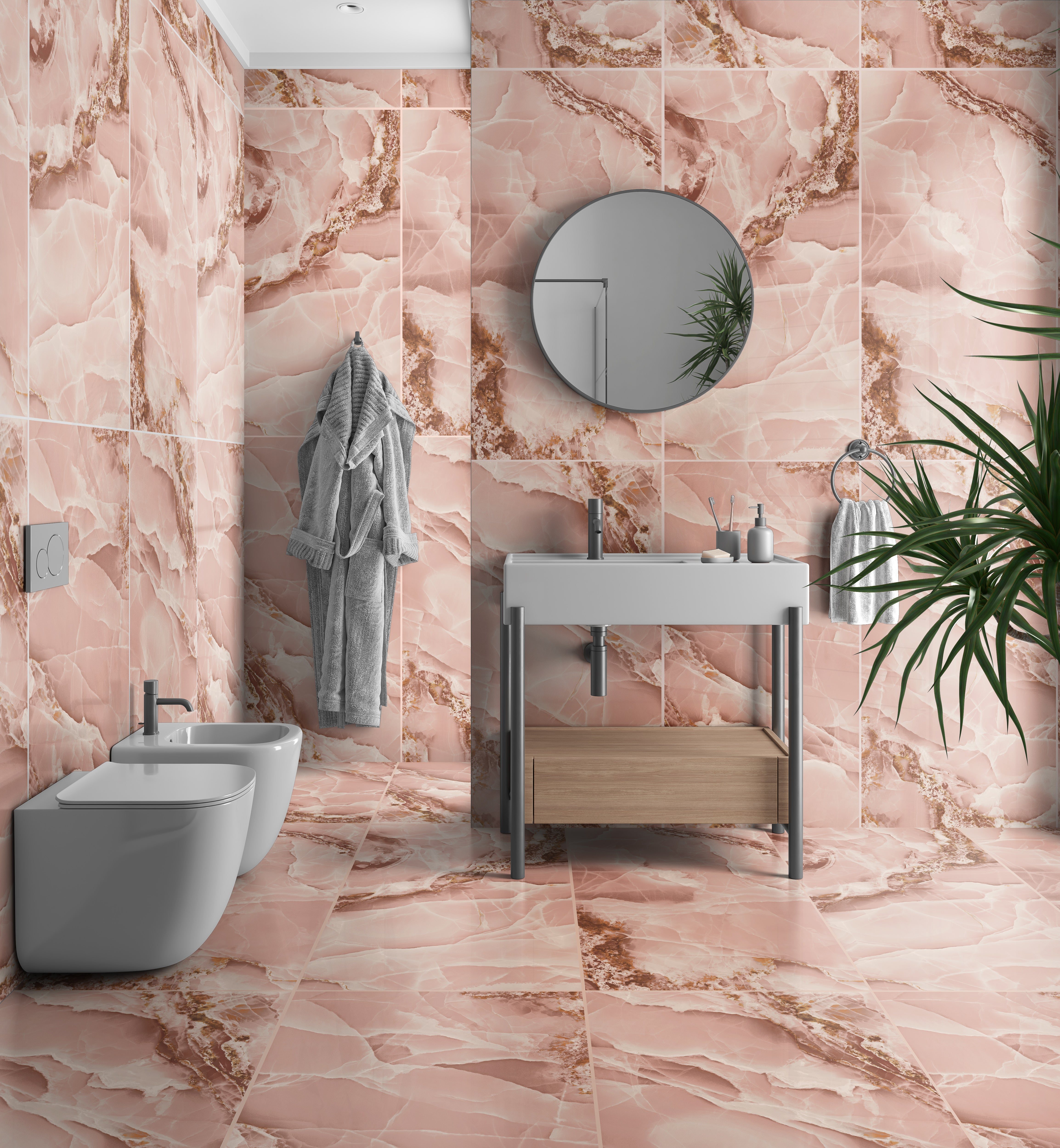 Onyx Pink Marble Effect Polished Porcelain 60x120cm Wall and Floor Tile