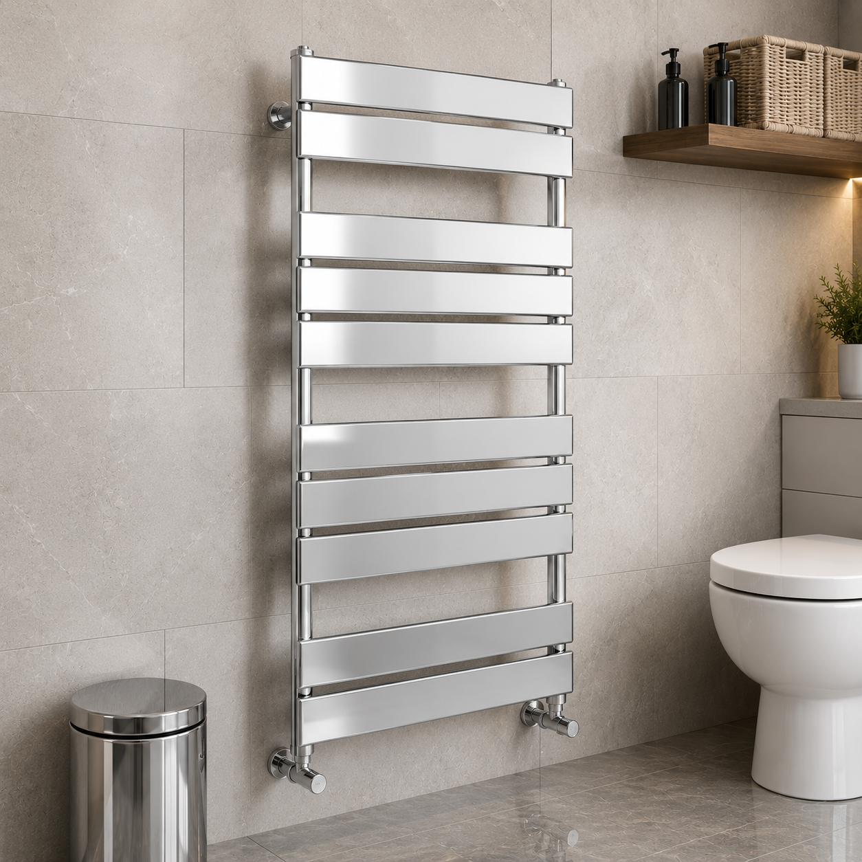 Azzano 1200x500mm Chrome Heated Towel Rail – 12 Bar Designer Ladder Radiator