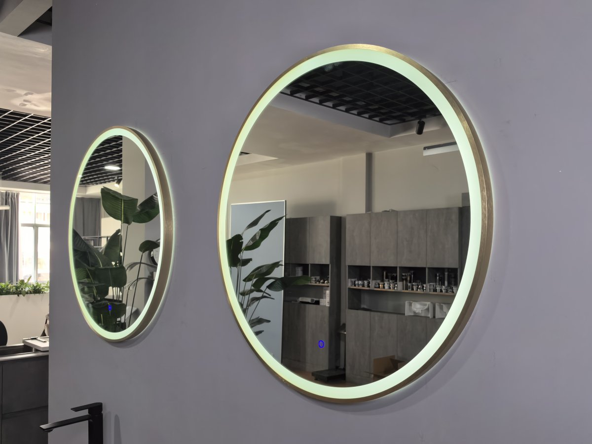 800mm Round Brushed Gold Large Dimmable LED Bathroom Mirror – Front - Lit Tri - Light & Anti - Fog | Lumora - TILES Paradise