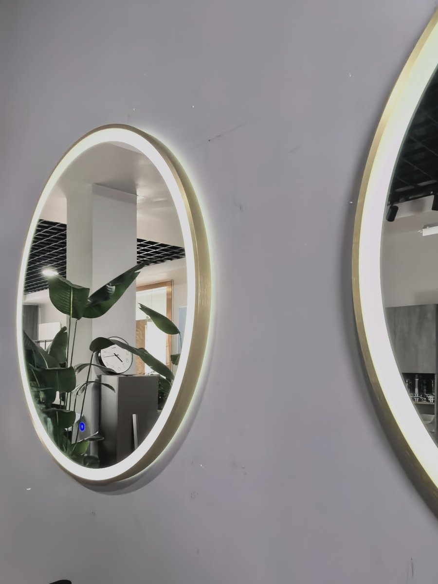 800mm Round Brushed Gold Large Dimmable LED Bathroom Mirror – Front - Lit Tri - Light & Anti - Fog | Lumora - TILES Paradise
