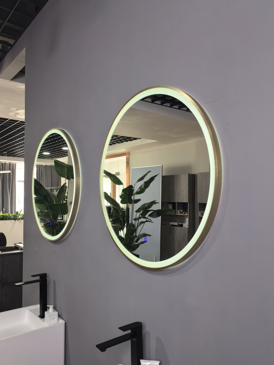800mm Round Brushed Gold Large Dimmable LED Bathroom Mirror – Front - Lit Tri - Light & Anti - Fog | Lumora - TILES Paradise