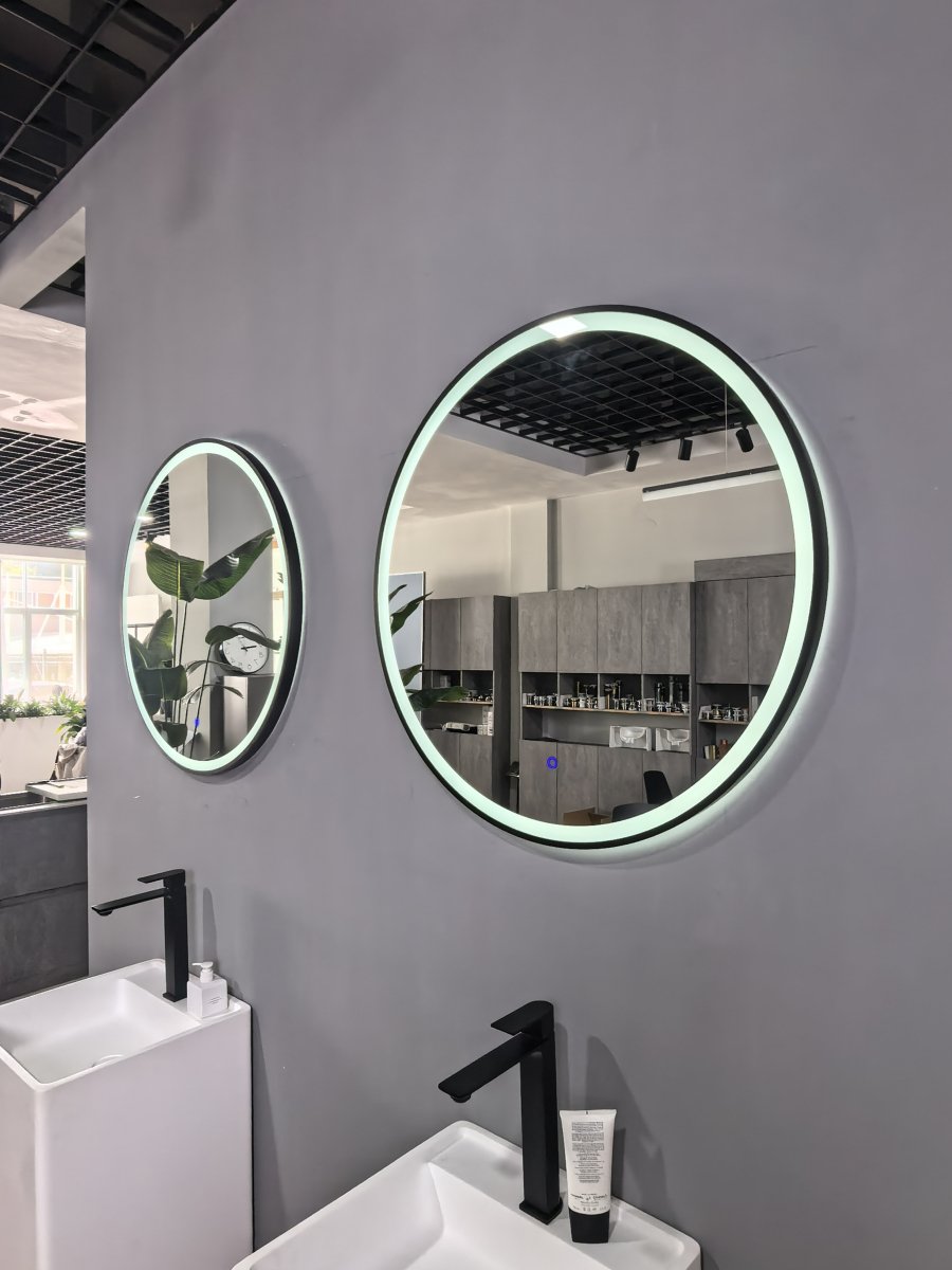 800mm Round Matt Black Large Dimmable LED Bathroom Mirror – Front - Lit Tri - Light & Anti - Fog | Lumora - TILES Paradise
