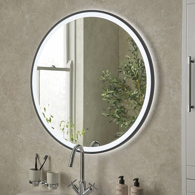 800mm Round Matt Black Large Dimmable LED Bathroom Mirror – Front-Lit Tri-Light & Anti-Fog | Lumora - TILES Paradise