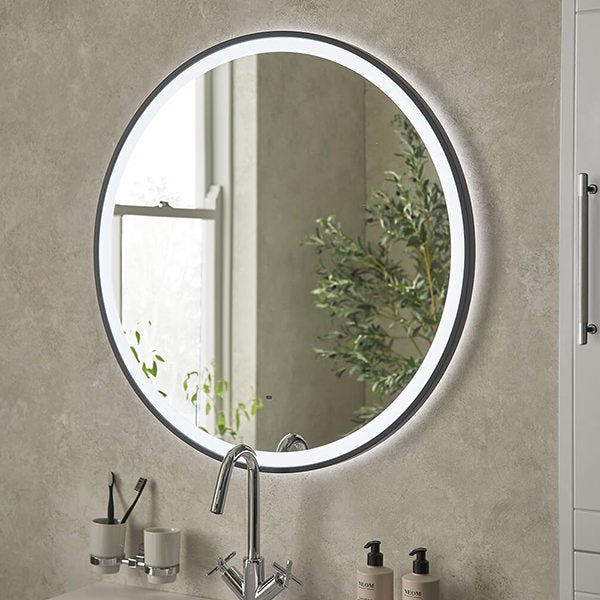 800mm Round Matt Black Large Dimmable LED Bathroom Mirror – Front-Lit Tri-Light & Anti-Fog | Lumora