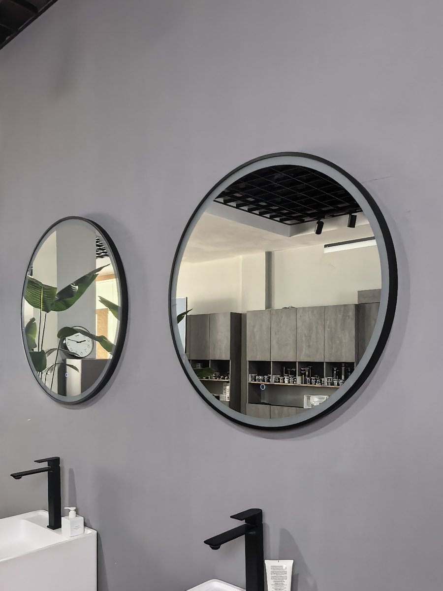 800mm Round Matt Black Large Dimmable LED Bathroom Mirror – Front - Lit Tri - Light & Anti - Fog | Lumora - TILES Paradise