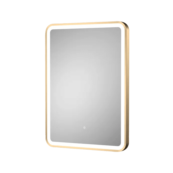 800x600mm Rectangular Brushed Gold Dimmable LED Bathroom Mirror – Portrait or Landscape, Tri-Light & Anti-Fog | Lumora