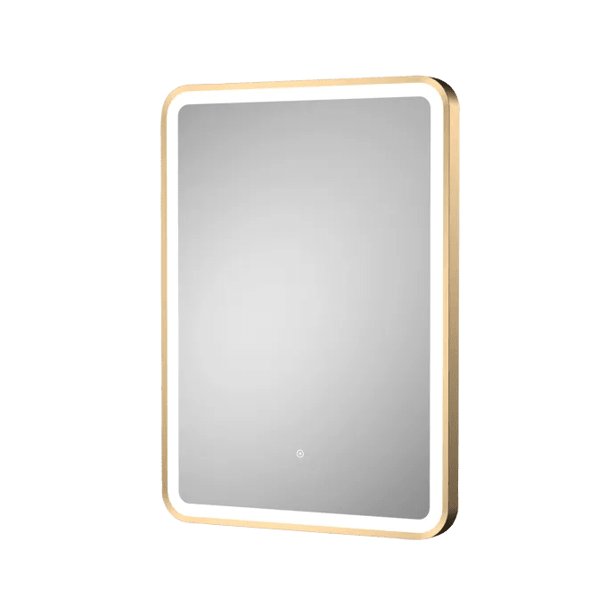 800x600mm Rectangular Brushed Gold Dimmable LED Bathroom Mirror – Portrait or Landscape, Tri-Light & Anti-Fog | Lumora - TILES Paradise