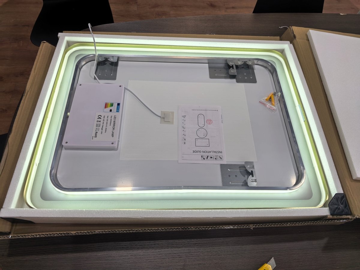 800x600mm Rectangular Brushed Gold Dimmable LED Bathroom Mirror – Portrait or Landscape, Tri - Light & Anti - Fog | Lumora - TILES Paradise