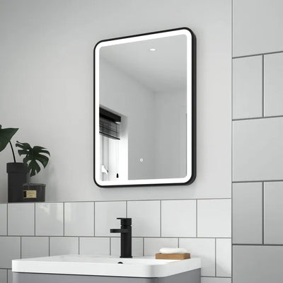 800x600mm Rectangular Matt Black Dimmable LED Bathroom Mirror – Portrait or Landscape, Tri-Light & Anti-Fog | Lumora - TILES Paradise