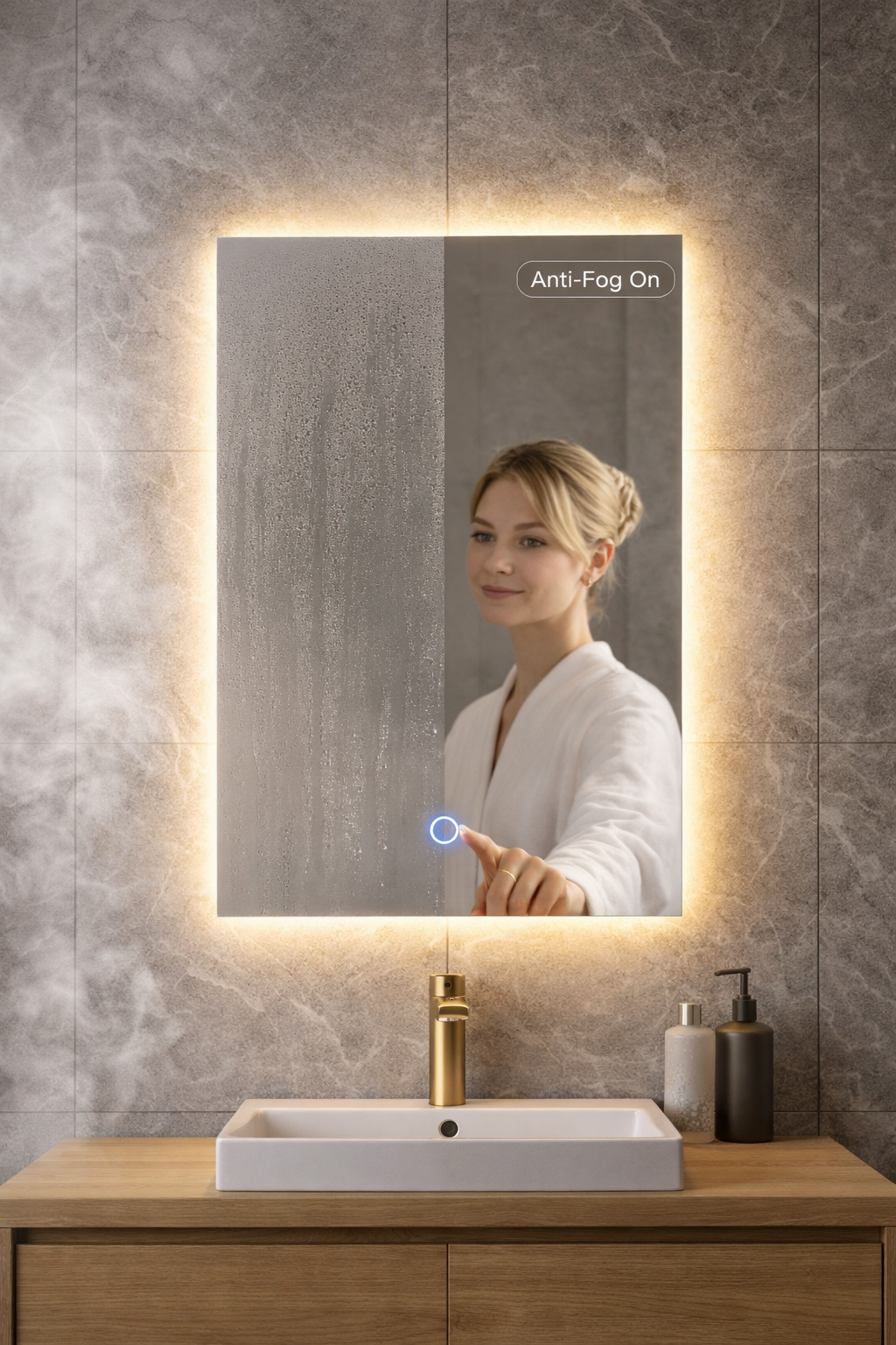 Lumora 800 × 600mm Backlit LED Bathroom Mirror – Tri-Light, Anti-Fog & Touch Control