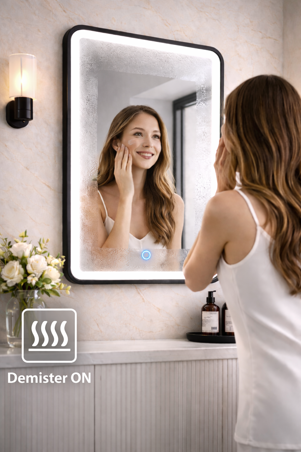 Lumora 700x500mm LED Bathroom Mirror Matt Black Tri-Light Touch Demister IP44