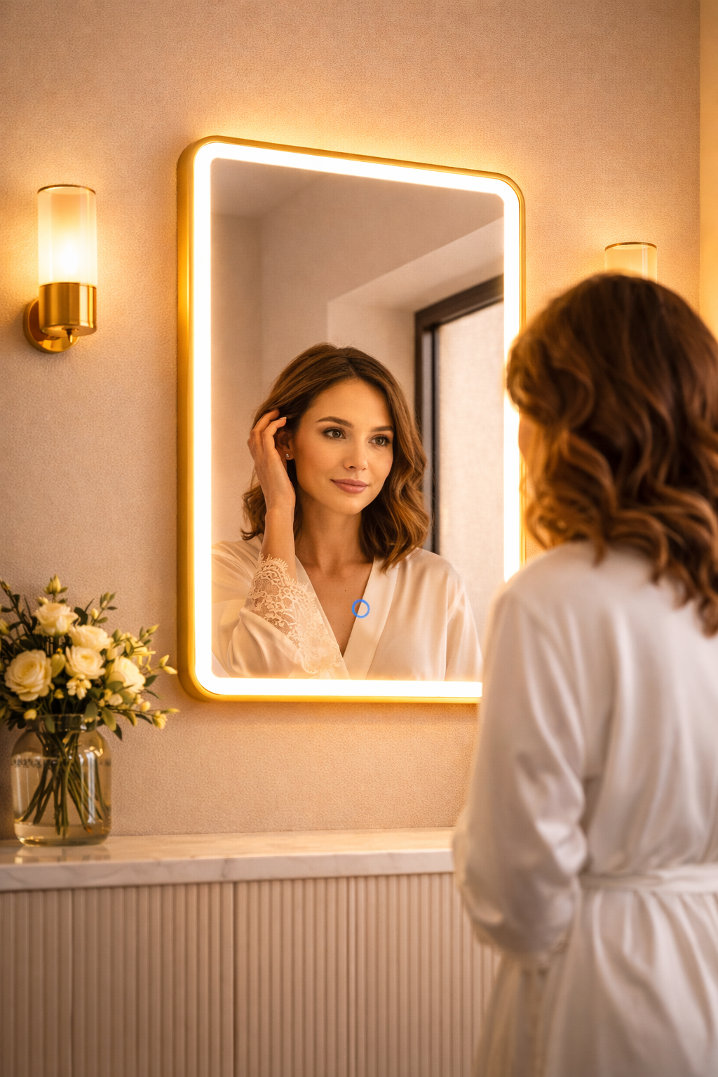 Lumora 700x500mm LED Bathroom Mirror Brushed Brass Tri-Light Touch Demister IP44