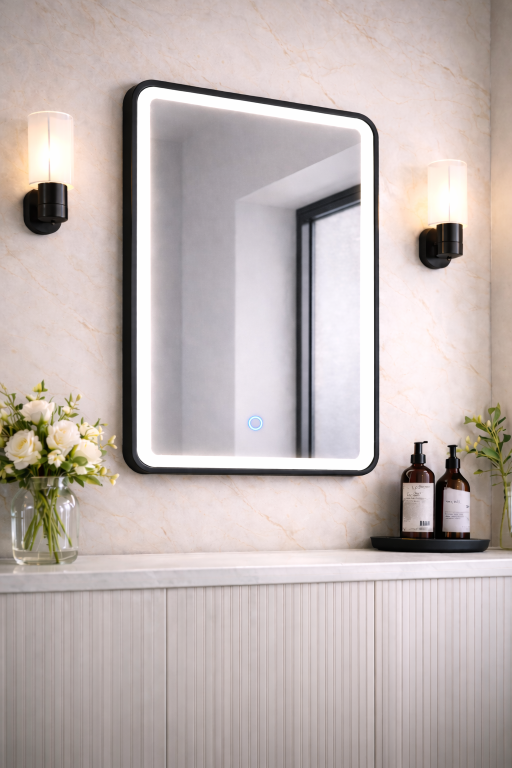 Lumora 700x500mm LED Bathroom Mirror Matt Black Tri-Light Touch Demister IP44