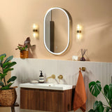 900x500mm Oval Brushed Gold Dimmable LED Bathroom Mirror – Pill Mirror, Frosted Front-Lit Tri-Light & Anti-Fog | Lumora