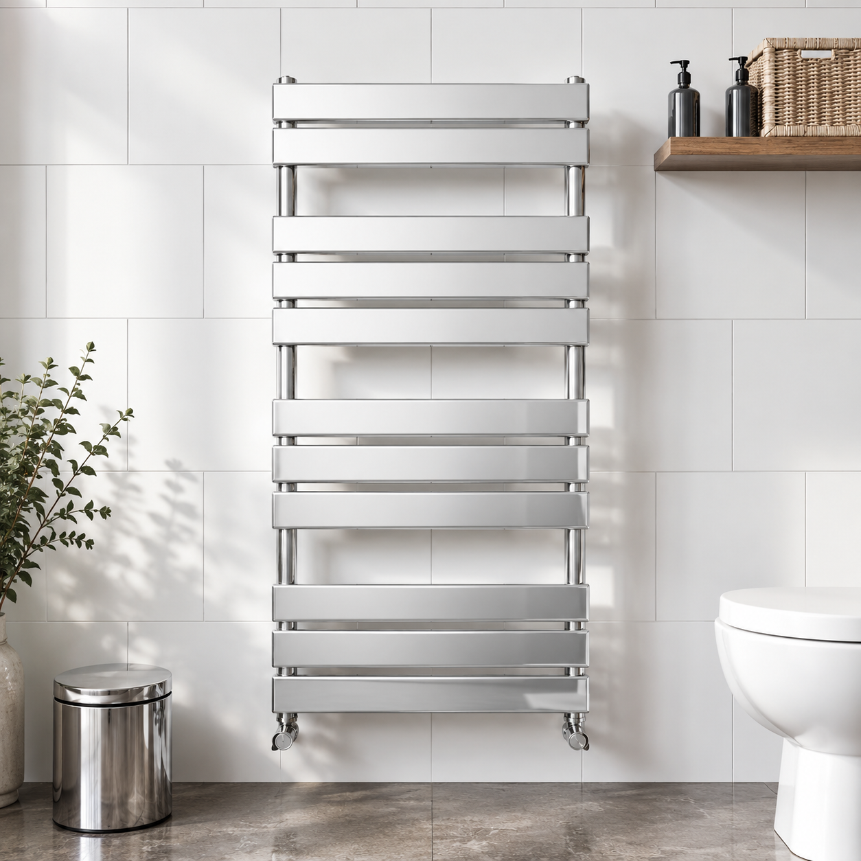 Azzano 1200x500mm Chrome Heated Towel Rail – 12 Bar Designer Ladder Radiator