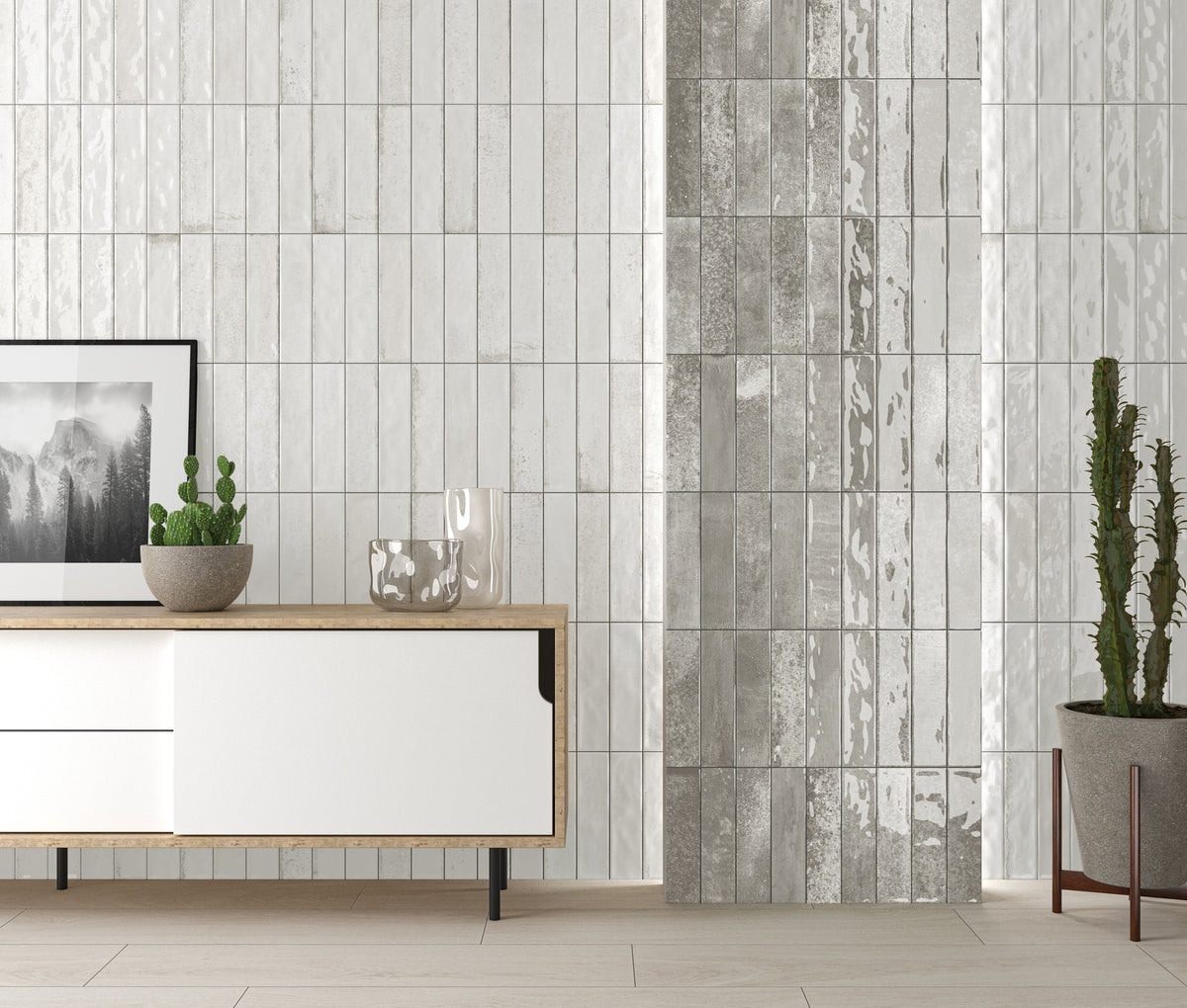 Marena Grey Gloss Ceramic 75x300mm Metro Wall Tile