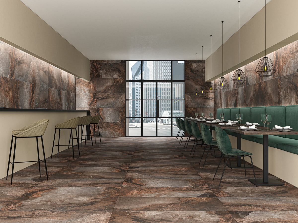 Hekla Magma Rustic Brown Slate Effect Matt Porcelain 60x120cm Wall & Floor Tile