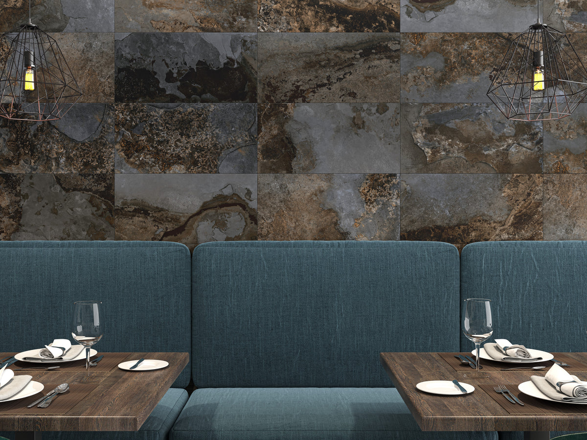 Hekla Slate Dark Grey Slate Effect Matt Porcelain 60x120cm Wall & Floor Tile