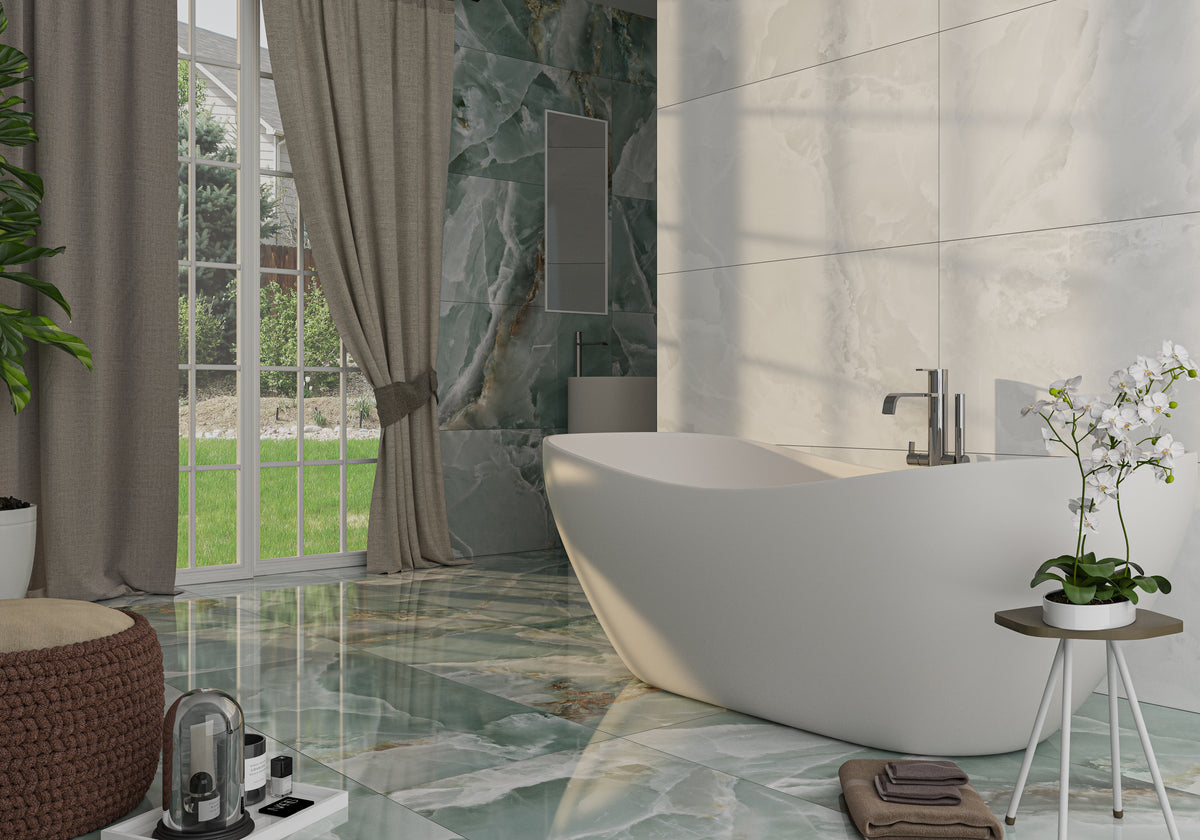 Iceland White Marble Effect Gloss Porcelain 60x120cm Wall & Floor Tile