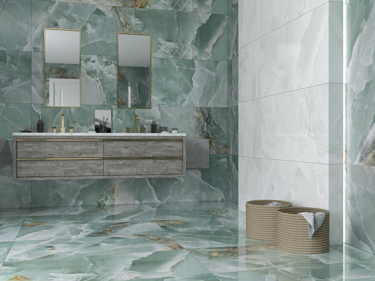 Iceland White Marble Effect Gloss Porcelain 60x120cm Wall & Floor Tile