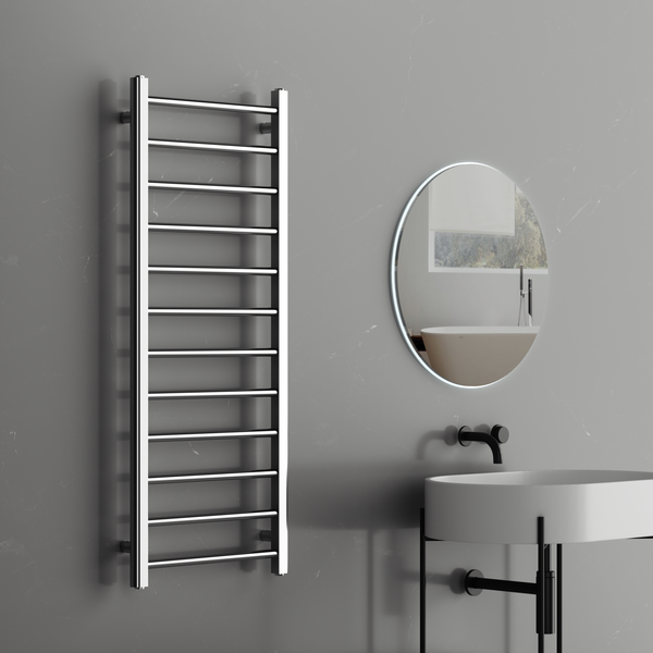 Rivena 1200x500mm Chrome Heated Towel Rail – Slimline 12 Bar Ladder Radiator