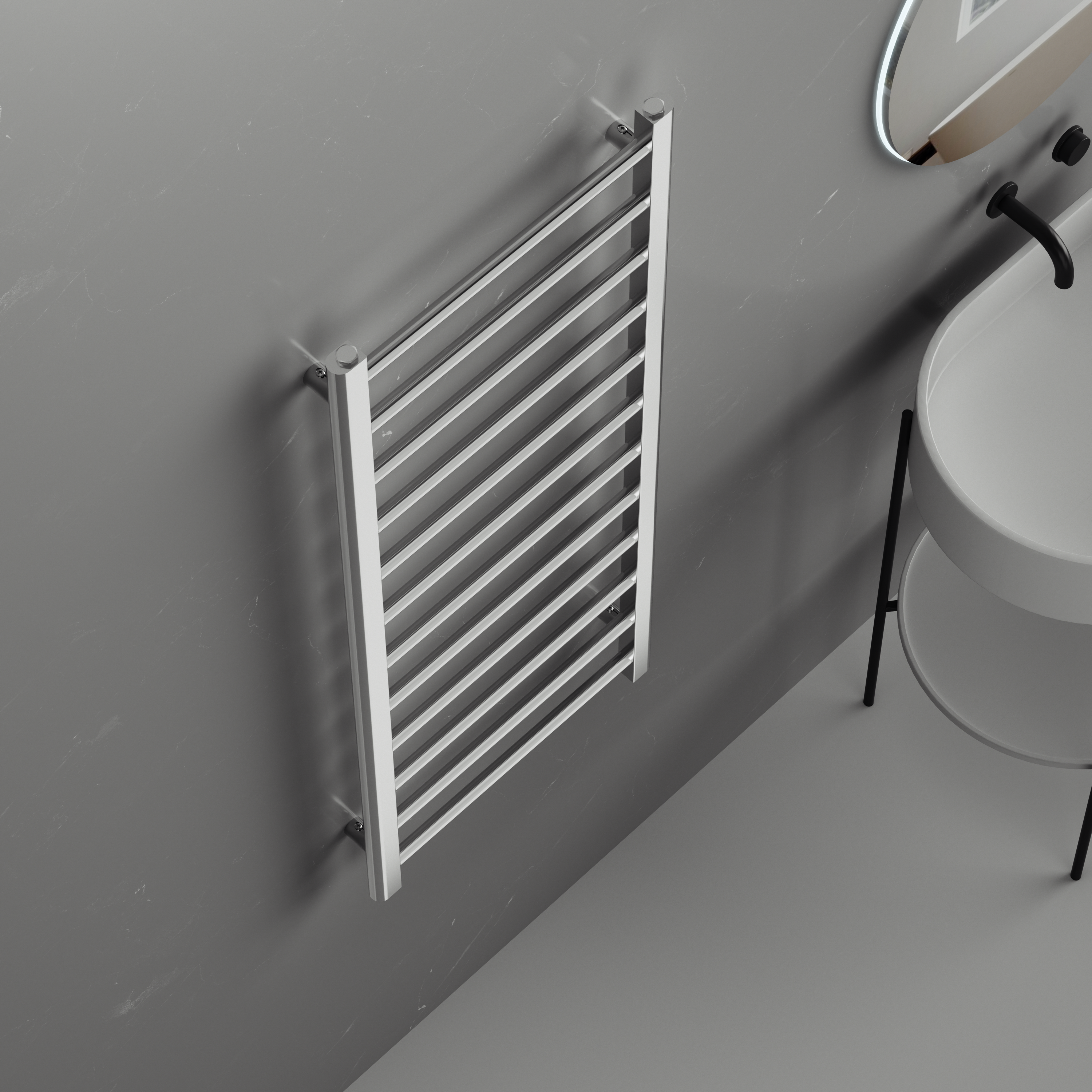 Rivena 1200x500mm Chrome Heated Towel Rail – Slimline 12 Bar Ladder Radiator