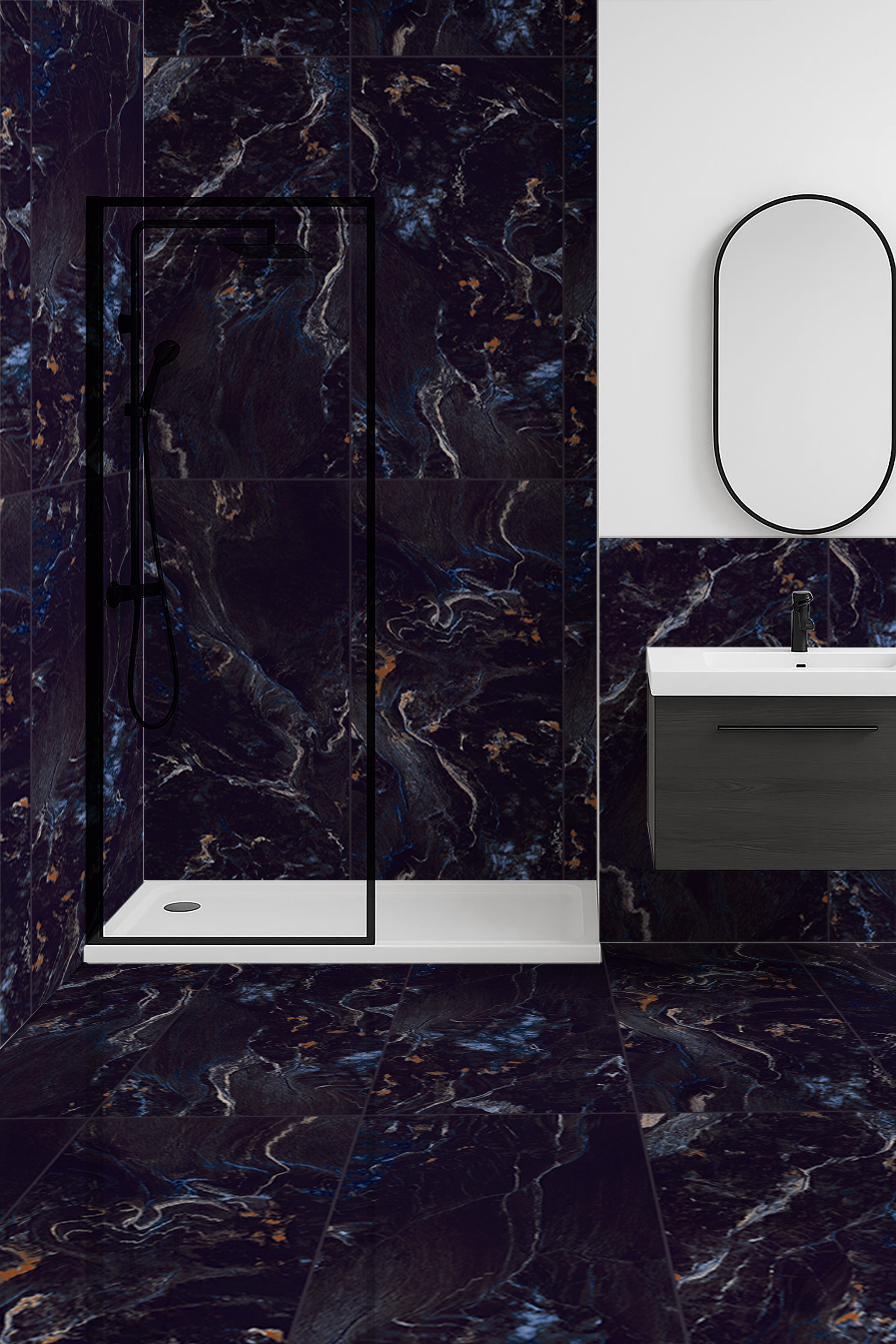 Blue Milkyway Marble Effect Polished Porcelain Tile 60x120cm