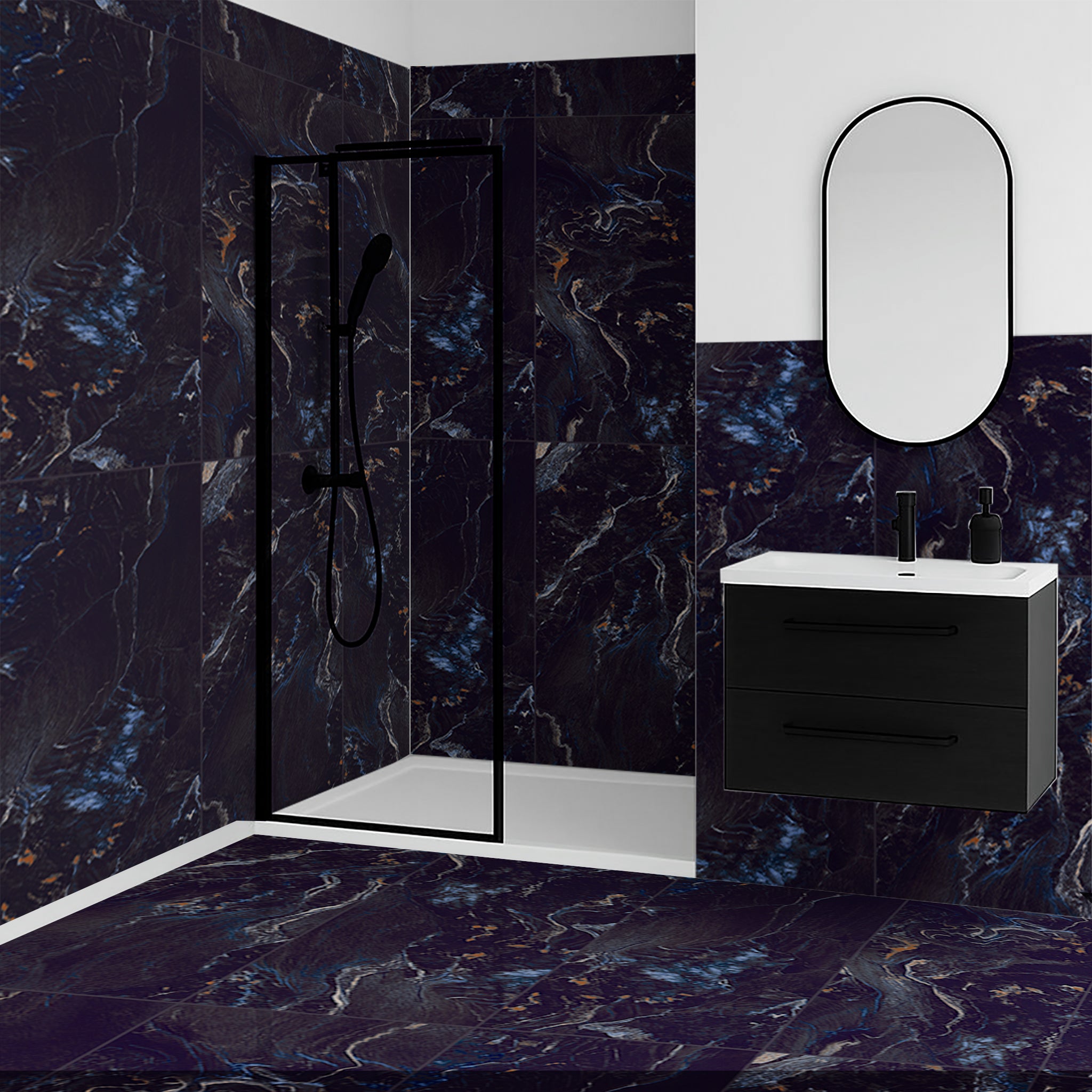 Blue Milkyway Marble Effect Polished Porcelain Tile 60x120cm