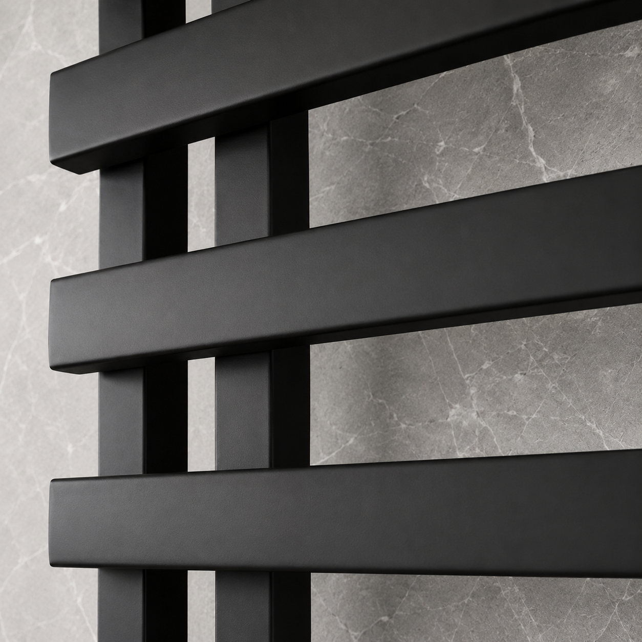 Lazio 1200x500mm Matt Black Heated Towel Rail – 11 Bar Ladder Radiator, Central Connection